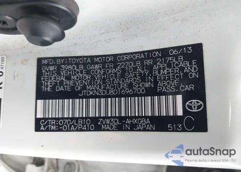 2013 Toyota Prius Five z USA, uszkodzony, nr VIN JTDKN3DU8D1696700